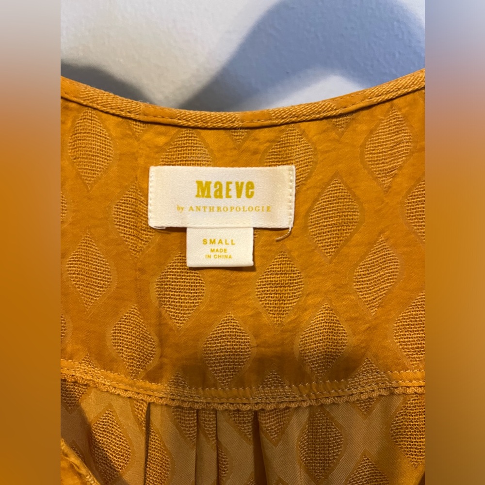 Anthropologie Maeve Yellow Silky Blouse - Hailey flutter-sleeve top - Picture 4 of 5